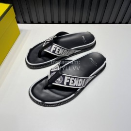 Fendi Letter Printed Calf Leather Flip Flops For Men Black