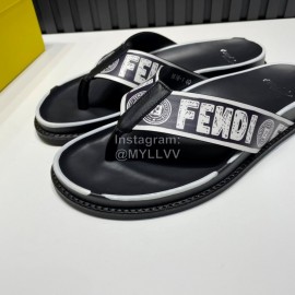 Fendi Letter Printed Calf Leather Flip Flops For Men Black