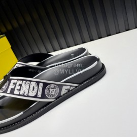 Fendi Letter Printed Calf Leather Flip Flops For Men Black