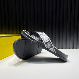 Fendi Letter Printed Calf Leather Flip Flops For Men Black