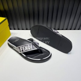 Fendi Letter Printed Calf Leather Flip Flops For Men Black
