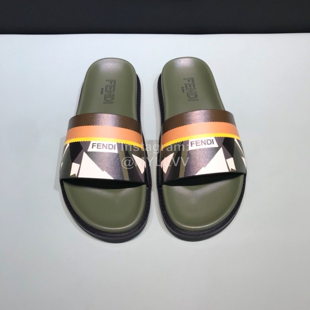 Fendi Fashion Printed Calf Leather Slippers For Men Green