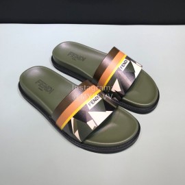 Fendi Fashion Printed Calf Leather Slippers For Men Green