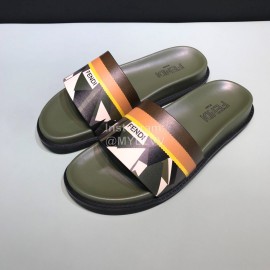 Fendi Fashion Printed Calf Leather Slippers For Men Green