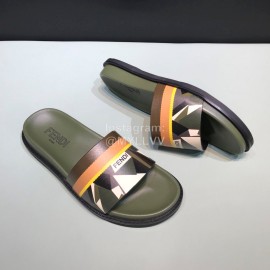 Fendi Fashion Printed Calf Leather Slippers For Men Green