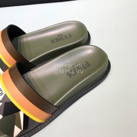 Fendi Fashion Printed Calf Leather Slippers For Men Green