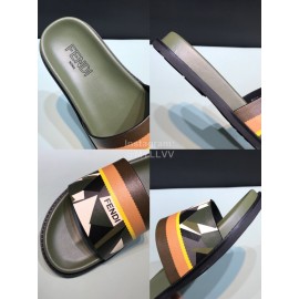 Fendi Fashion Printed Calf Leather Slippers For Men Green