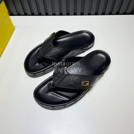 Fendi Black Embossed Leather Flip Flops For Men