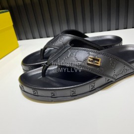 Fendi Black Embossed Leather Flip Flops For Men