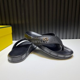 Fendi Black Embossed Leather Flip Flops For Men
