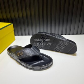 Fendi Black Embossed Leather Flip Flops For Men