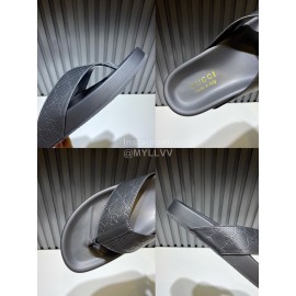 Fendi Black Embossed Leather Flip Flops For Men