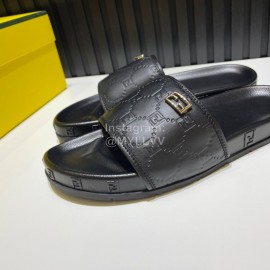 Fendi Black Embossed Leather Slippers For Men