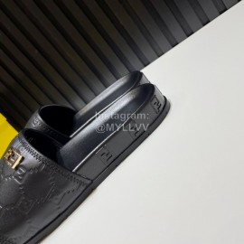 Fendi Black Embossed Leather Slippers For Men