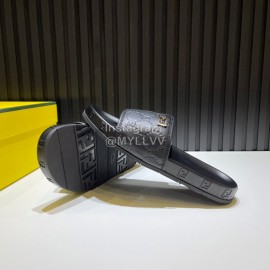 Fendi Black Embossed Leather Slippers For Men