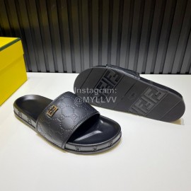 Fendi Black Embossed Leather Slippers For Men