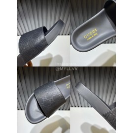 Fendi Black Embossed Leather Slippers For Men