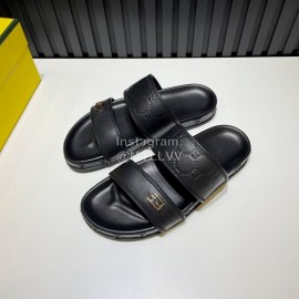 Fendi Light Black Embossed Leather Slippers For Men