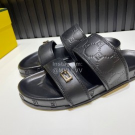 Fendi Light Black Embossed Leather Slippers For Men