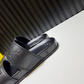 Fendi Light Black Embossed Leather Slippers For Men