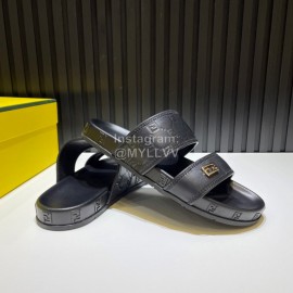 Fendi Light Black Embossed Leather Slippers For Men