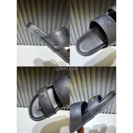 Fendi Light Black Embossed Leather Slippers For Men