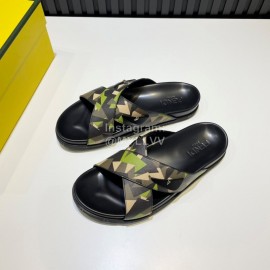 Fendi Camouflage Printed Leather Cross Slippers For Men