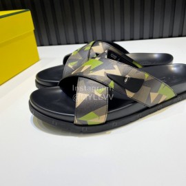 Fendi Camouflage Printed Leather Cross Slippers For Men