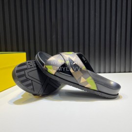 Fendi Camouflage Printed Leather Cross Slippers For Men