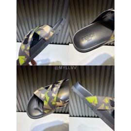 Fendi Camouflage Printed Leather Cross Slippers For Men
