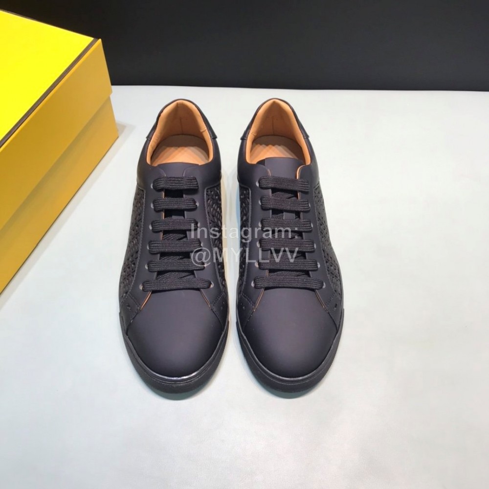 Fendi Organza Leather Lace Up Casual Sneakers For Men Black