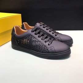 Fendi Organza Leather Lace Up Casual Sneakers For Men Black