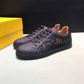 Fendi Organza Leather Lace Up Casual Sneakers For Men Black