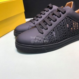 Fendi Organza Leather Lace Up Casual Sneakers For Men Black