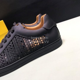 Fendi Organza Leather Lace Up Casual Sneakers For Men Black