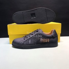 Fendi Organza Leather Lace Up Casual Sneakers For Men Black