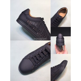 Fendi Organza Leather Lace Up Casual Sneakers For Men Black