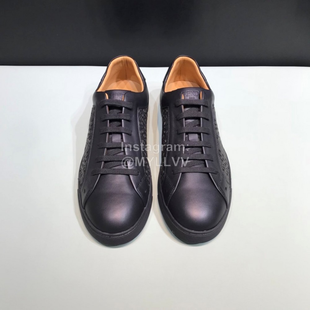 Fendi Leather Organza Lace Up Casual Sneakers For Men Black