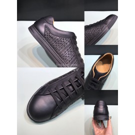 Fendi Leather Organza Lace Up Casual Sneakers For Men Black
