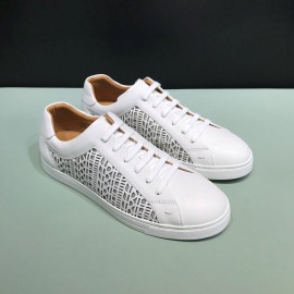 Fendi Leather Organza Lace Up Casual Sneakers For Men White