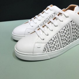 Fendi Leather Organza Lace Up Casual Sneakers For Men White