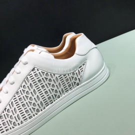 Fendi Leather Organza Lace Up Casual Sneakers For Men White