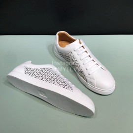 Fendi Leather Organza Lace Up Casual Sneakers For Men White