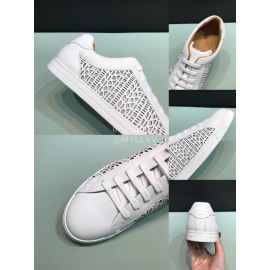 Fendi Leather Organza Lace Up Casual Sneakers For Men White