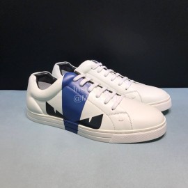 Fendi Leather Lace Up Casual Sneakers With Bag Bugs Eyes For Men Blue