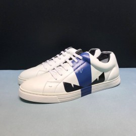 Fendi Leather Lace Up Casual Sneakers With Bag Bugs Eyes For Men Blue