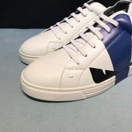 Fendi Leather Lace Up Casual Sneakers With Bag Bugs Eyes For Men Blue
