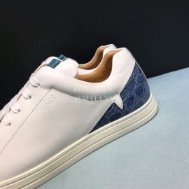Fendi Leather Lace Up Casual Sneakers For Men White