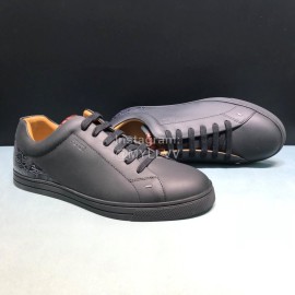 Fendi Leather Lace Up Casual Sneakers For Men Black