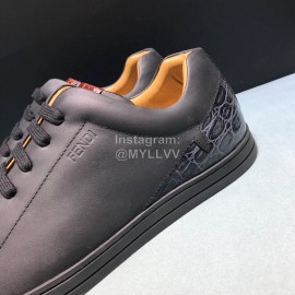 Fendi Leather Lace Up Casual Sneakers For Men Black